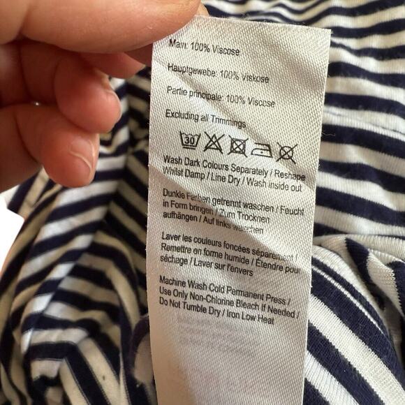 Joules Blk & Wht Stripe Midi Skirt Stretch Straight Side Slits 12 Coastal Preppy - Picture 7 of 9